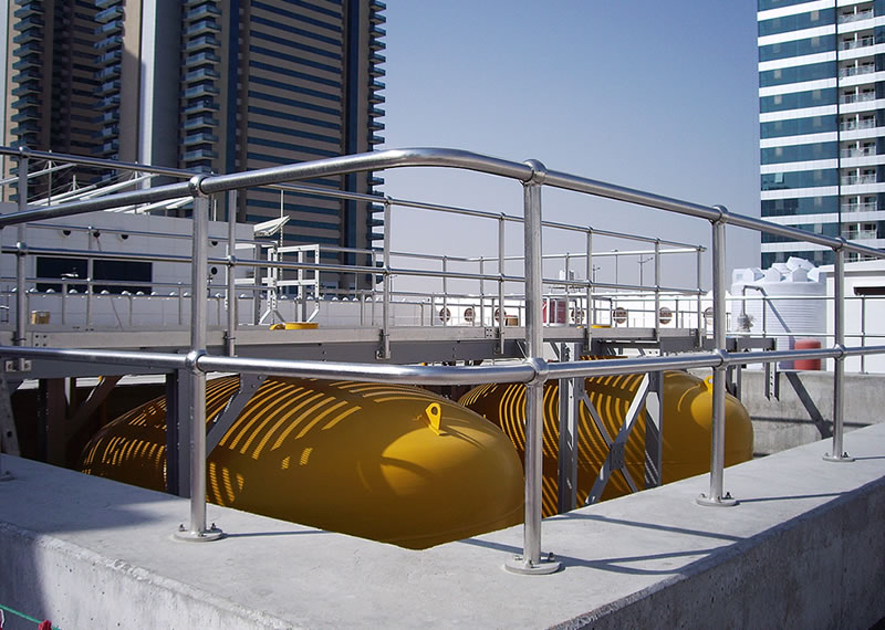 Polished stainless steel handrails around surge vessels to Qatar Pumping Station