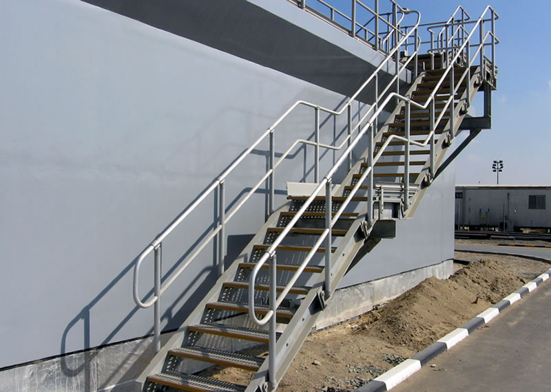 Aluminium handrails, aluminium treads and mild steel galvanised staircase to qatar water treatment aeration tanks